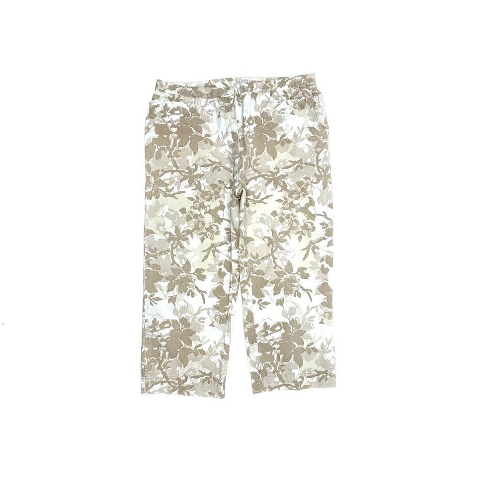 St. John's Bay Capri Women's size 16 Beige White Floral Chino Pants